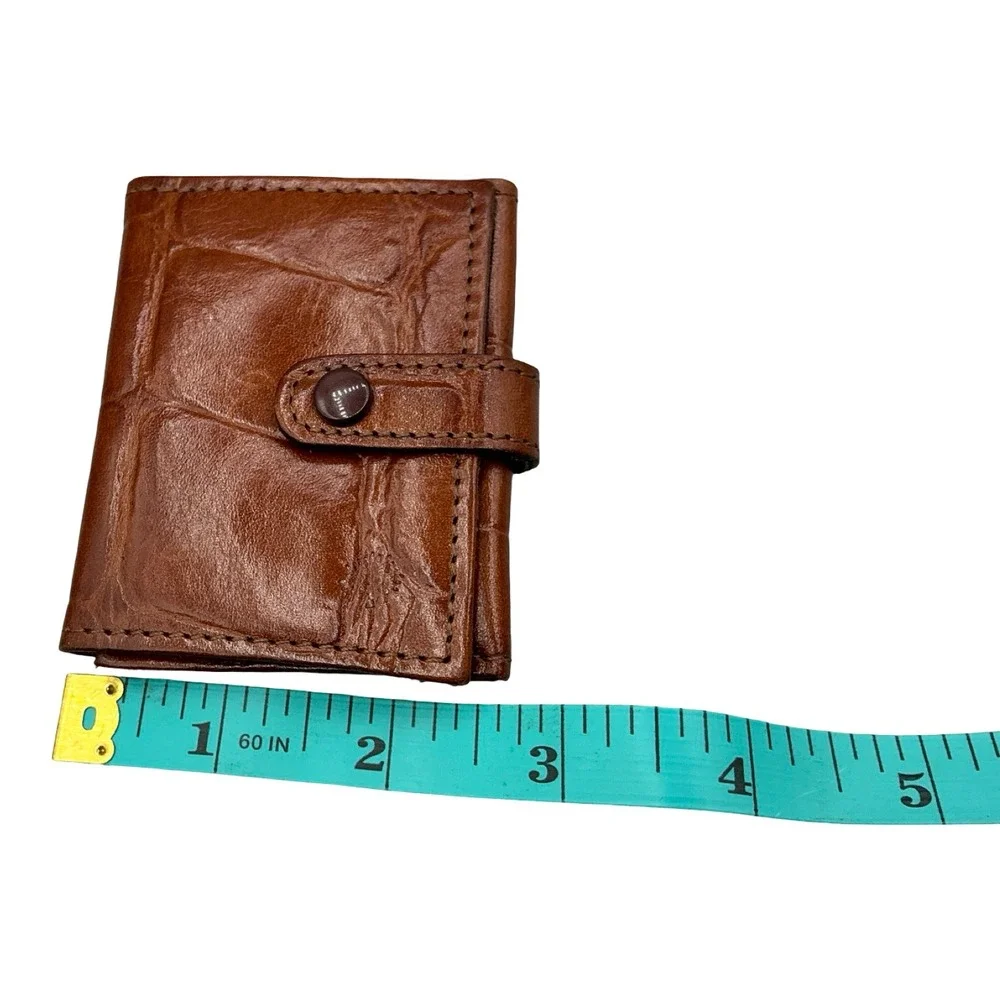 Mulberry Brown Croc Embossed Leather Tri-Fold Photo Wallet Made in England